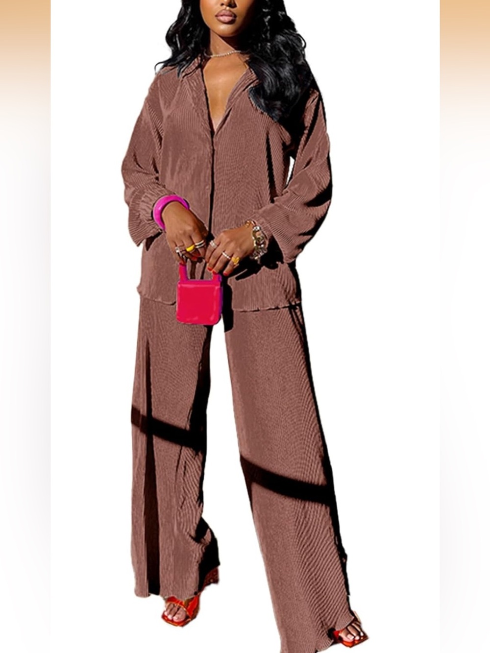 Blush Brown Plisse 2pc Set